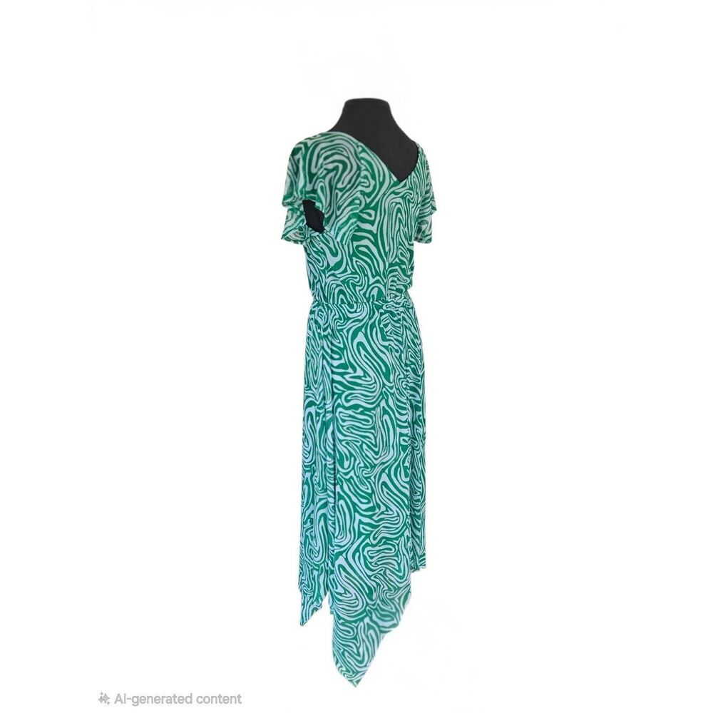 Harlow & Rose Emerald Green Handkerchief Hem Midi Dress Abstract Print Size S - Picture 7 of 11